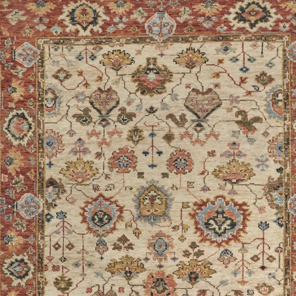 HomeRoots 4' Wool Floral Hand-Knotted Area Rug in Red and Ivory - Timeless Charm for Any Room's Décor 9' X 12' 512655