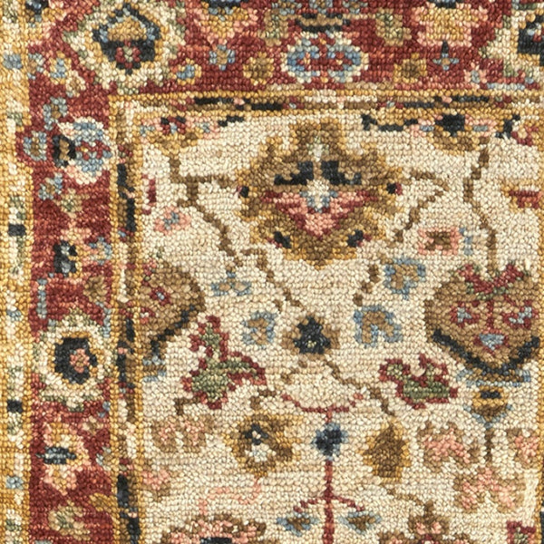 HomeRoots 4' Wool Floral Hand-Knotted Area Rug in Red and Ivory - Timeless Charm for Any Room's Décor 8' Runner 512657
