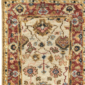 HomeRoots 4' Wool Floral Hand-Knotted Area Rug in Red and Ivory - Timeless Charm for Any Room's Décor 8' Runner 512657
