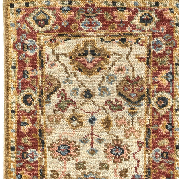 HomeRoots 4' Wool Floral Hand-Knotted Area Rug in Red and Ivory - Timeless Charm for Any Room's Décor 8' Runner 512657