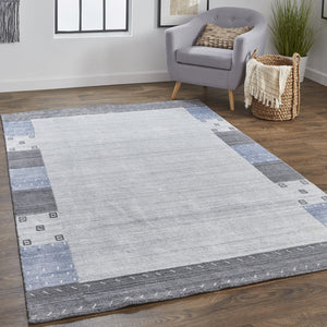 Homeroots 10' X 13' Gray Blue And Black Wool Hand Knotted Stain Resistant Area Rug Gray,Blue,Black Wool 512663