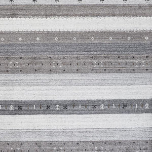 HomeRoots 4' Hand-Knotted Wool Striped Area Rug in Gray, Silver, and Black – Stain-Resistant, Durable Design 5' X 8' 512671