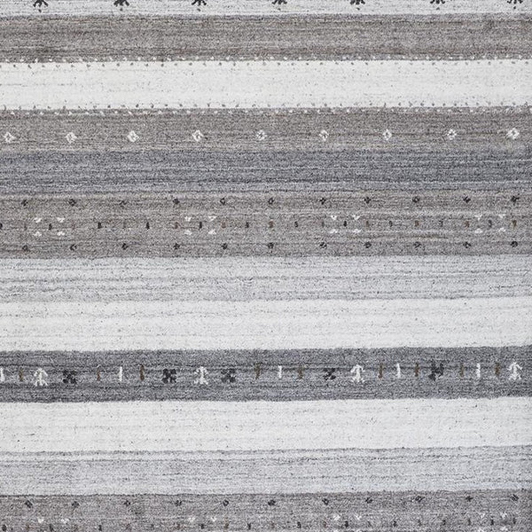 HomeRoots 4' Hand-Knotted Wool Striped Area Rug in Gray, Silver, and Black – Stain-Resistant, Durable Design 5' X 8' 512671