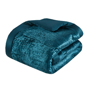 JLA Home Madison Park - 5 Piece Crinkle Velvet Comforter Set Luxury Hotel-Inspired Texture, Hypoallergenic Plush Fill, Chic Embroidery Teal MP10-8349
