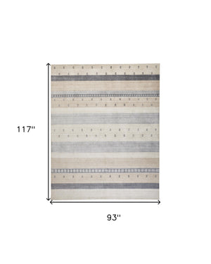 Homeroots 8' X 10' Ivory Tan And Gray Wool Striped Hand Knotted Stain Resistant Area Rug  Wool 512684