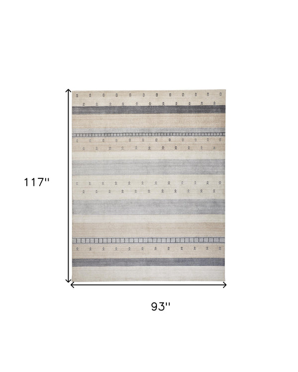 Homeroots 8' X 10' Ivory Tan And Gray Wool Striped Hand Knotted Stain Resistant Area Rug  Wool 512684