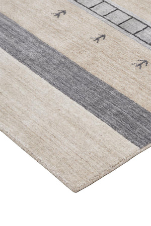 Homeroots 8' X 10' Ivory Tan And Gray Wool Striped Hand Knotted Stain Resistant Area Rug  Wool 512684