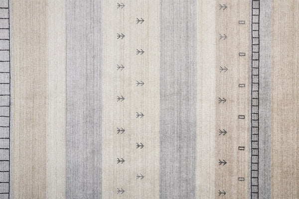 Homeroots 8' X 10' Ivory Tan And Gray Wool Striped Hand Knotted Stain Resistant Area Rug  Wool 512684