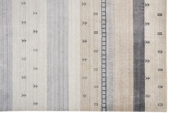 Homeroots 8' X 10' Ivory Tan And Gray Wool Striped Hand Knotted Stain Resistant Area Rug  Wool 512684