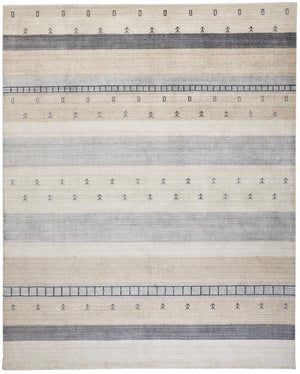 Homeroots 10' X 13' Ivory Tan And Gray Wool Striped Hand Knotted Stain Resistant Area Rug  Wool 512686
