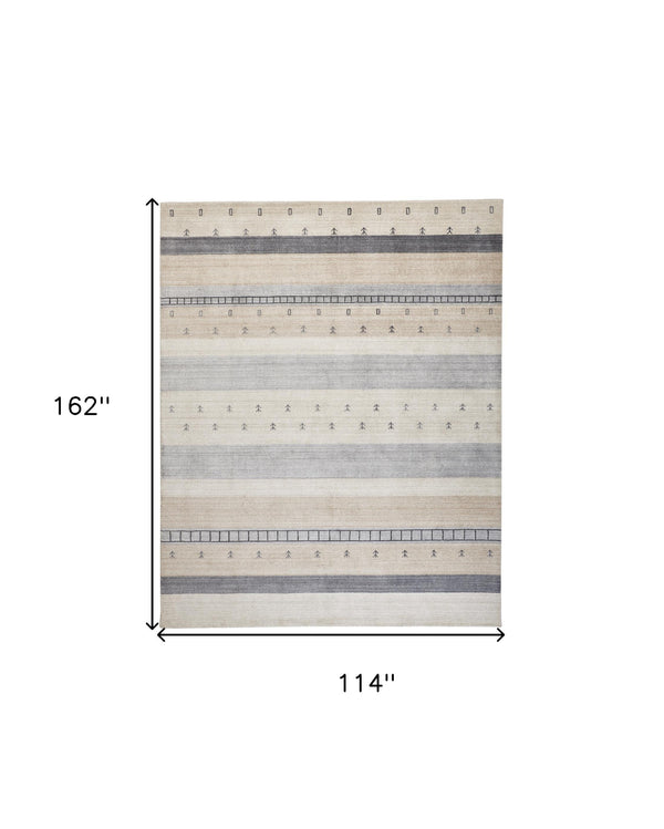 Homeroots 10' X 13' Ivory Tan And Gray Wool Striped Hand Knotted Stain Resistant Area Rug  Wool 512686