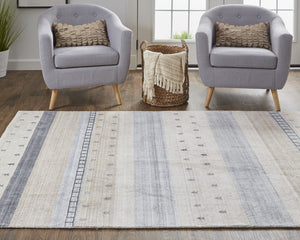 Homeroots 2' X 3' Ivory Tan And Gray Wool Striped Hand Knotted Stain Resistant Area Rug  Wool 512687