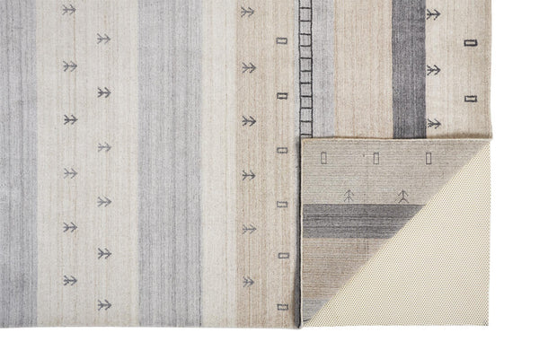 Homeroots 2' X 3' Ivory Tan And Gray Wool Striped Hand Knotted Stain Resistant Area Rug  Wool 512687