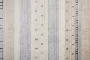 Homeroots 2' X 3' Ivory Tan And Gray Wool Striped Hand Knotted Stain Resistant Area Rug  Wool 512687