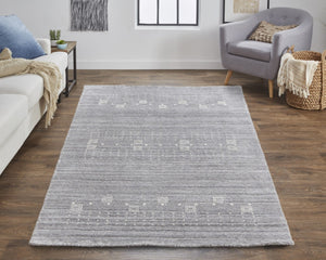 HomeRoots 4' Gray and Ivory Hand-Knotted Wool Oriental Shag Rug – Soft, Durable, and Stylish for Any Room 4' X 6' 512688