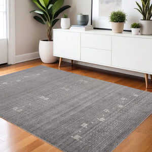 HomeRoots 4' Gray and Ivory Hand-Knotted Wool Oriental Shag Rug – Soft, Durable, and Stylish for Any Room 4' X 6' 512688