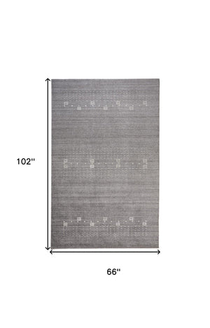HomeRoots 4' Gray and Ivory Hand-Knotted Wool Oriental Shag Rug – Soft, Durable, and Stylish for Any Room 5' X 8' 512689