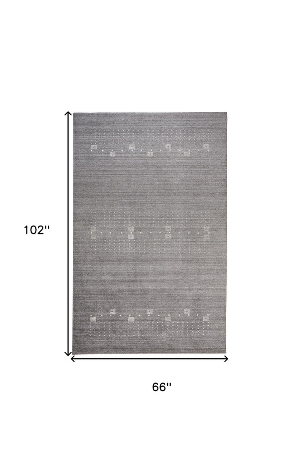 HomeRoots 4' Gray and Ivory Hand-Knotted Wool Oriental Shag Rug – Soft, Durable, and Stylish for Any Room 5' X 8' 512689