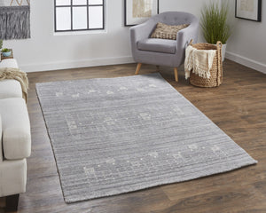 HomeRoots 4' Gray and Ivory Hand-Knotted Wool Oriental Shag Rug – Soft, Durable, and Stylish for Any Room 5' X 8' 512689
