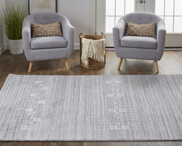 HomeRoots 4' Gray and Ivory Hand-Knotted Wool Oriental Shag Rug – Soft, Durable, and Stylish for Any Room 5' X 8' 512689