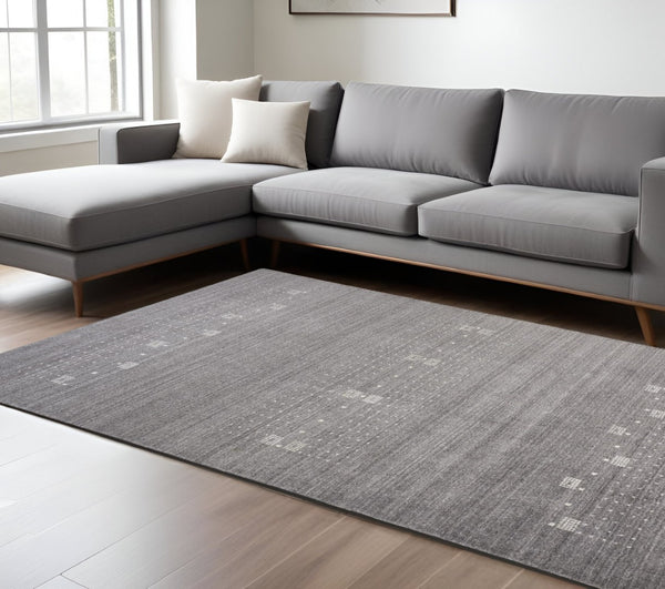 HomeRoots 4' Gray and Ivory Hand-Knotted Wool Oriental Shag Rug – Soft, Durable, and Stylish for Any Room 9' X 12' 512691