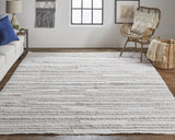 Homeroots 8' X 10' Ivory And Taupe Striped Hand Woven Stain Resistant Area Rug Ivory,Taupe Polyester 512696