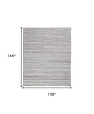 Homeroots 9' X 12' Ivory And Gray Striped Shag Hand Woven Area Rug Ivory,Taupe Polyester 512697