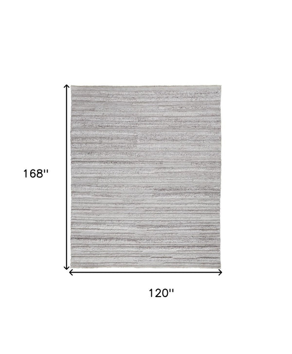 HomeRoots 10' Ivory and Gray Striped Shag Area Rug - Hand-Woven Luxury for Cozy Living Spaces, Durable & Stylish 10' X 14' 512698