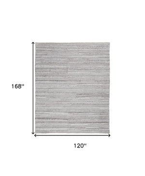Homeroots 10' X 14' Ivory And Gray Striped Shag Hand Woven Area Rug Ivory,Taupe Polyester 512698