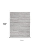 Homeroots 10' X 14' Ivory And Gray Striped Shag Hand Woven Area Rug Ivory,Taupe Polyester 512698