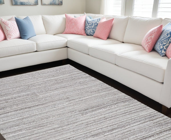 HomeRoots 10' Ivory and Gray Striped Shag Area Rug - Hand-Woven Luxury for Cozy Living Spaces, Durable & Stylish 10' X 14' 512698