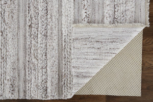 HomeRoots 10' Ivory and Gray Striped Shag Area Rug - Hand-Woven Luxury for Cozy Living Spaces, Durable & Stylish 10' X 14' 512698