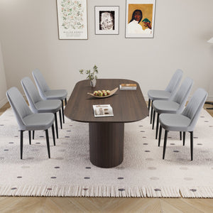 English Elm 63" Medieval-Modern Brown Mdf Dining Table & 6 Pu Chairs Set With Black Metal Legs For Home Elegance W2189S00706