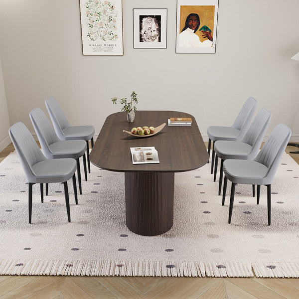 English Elm 63" Medieval-Modern Brown Mdf Dining Table & 6 Pu Chairs Set With Black Metal Legs For Home Elegance W2189S00706