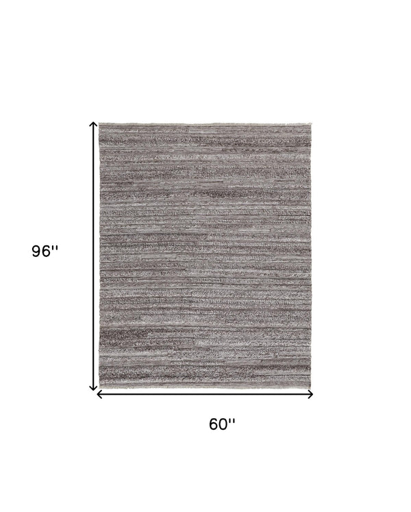 Homeroots 5' X 8' Taupe And Brown Striped Hand Woven Area Rug Taupe,Brown,Ivory Polyester 512701