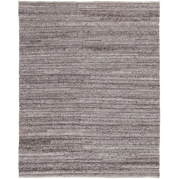 Homeroots 10' X 14' Gray And Ivory Striped Shag Hand Woven Area Rug Taupe,Brown,Ivory Polyester 512704