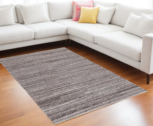 Homeroots 10' X 14' Gray And Ivory Striped Shag Hand Woven Area Rug Taupe,Brown,Ivory Polyester 512704