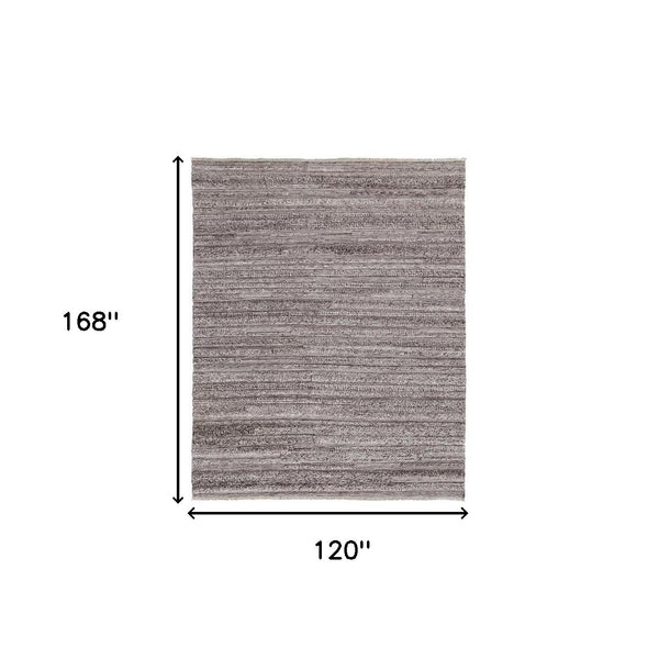 Homeroots 10' X 14' Gray And Ivory Striped Shag Hand Woven Area Rug Taupe,Brown,Ivory Polyester 512704
