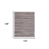 Homeroots 10' X 14' Gray And Ivory Striped Shag Hand Woven Area Rug Taupe,Brown,Ivory Polyester 512704