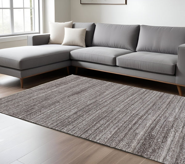 HomeRoots 10' Ivory and Gray Striped Shag Area Rug - Hand-Woven Luxury for Cozy Living Spaces, Durable & Stylish 8' X 10' 512708