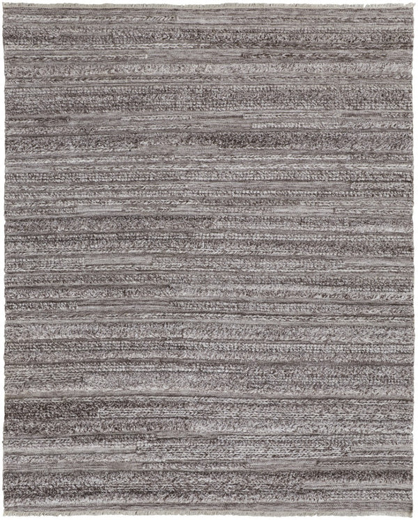 HomeRoots 10' Ivory and Gray Striped Shag Area Rug - Hand-Woven Luxury for Cozy Living Spaces, Durable & Stylish 8' X 10' 512708