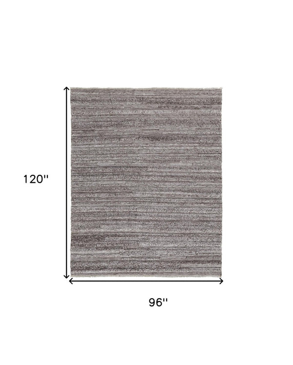 HomeRoots 10' Ivory and Gray Striped Shag Area Rug - Hand-Woven Luxury for Cozy Living Spaces, Durable & Stylish 8' X 10' 512708