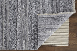 HomeRoots 10' Ivory and Gray Striped Shag Area Rug - Hand-Woven Luxury for Cozy Living Spaces, Durable & Stylish 8' X 10' 512708