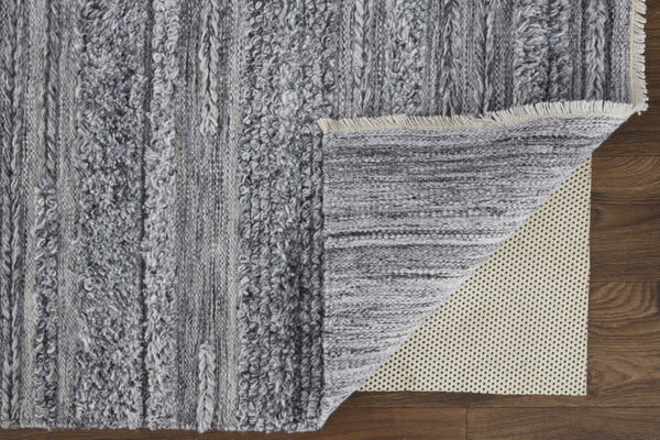 HomeRoots 10' Ivory and Gray Striped Shag Area Rug - Hand-Woven Luxury for Cozy Living Spaces, Durable & Stylish 8' X 10' 512708