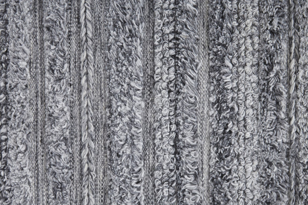 Homeroots 8' X 10' Gray And Ivory Striped Hand Woven Stain Resistant Area Rug Gray,Ivory Polyester 512708