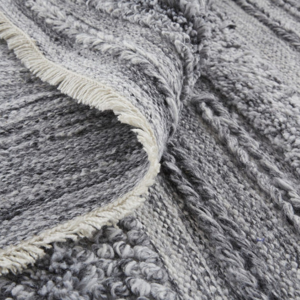 HomeRoots 10' Ivory and Gray Striped Shag Area Rug - Hand-Woven Luxury for Cozy Living Spaces, Durable & Stylish 8' X 10' 512708