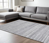 Homeroots 8' X 10' Gray And Ivory Striped Hand Woven Area Rug Gray,Silver,Ivory Polyester 512714