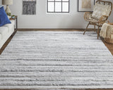 Homeroots 8' X 10' Gray And Ivory Striped Hand Woven Area Rug Gray,Silver,Ivory Polyester 512714