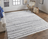 Homeroots 8' X 10' Gray And Ivory Striped Hand Woven Area Rug Gray,Silver,Ivory Polyester 512714