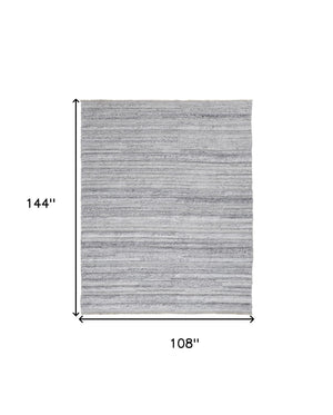 Homeroots 9' X 12' Gray Silver And Ivory Striped Hand Woven Stain Resistant Area Rug Gray,Silver,Ivory Polyester 512715